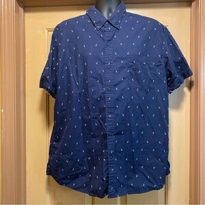 Mens IZOD Saltwater blue anchor design short sleeve button down shirt sz XXL